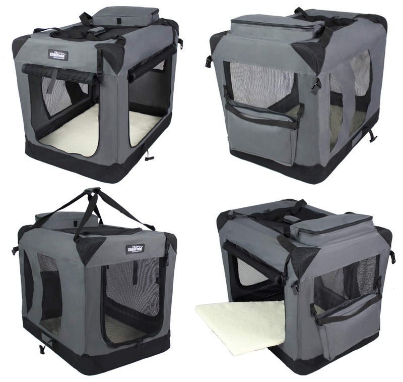 EliteField 3-Door Folding Soft Dog Crate with Carrying Bag and Fleece Bed (2 Year Warranty), Indoor & Outdoor Pet Home (20" L x 14" W x 14" H, Gray) - Image 4